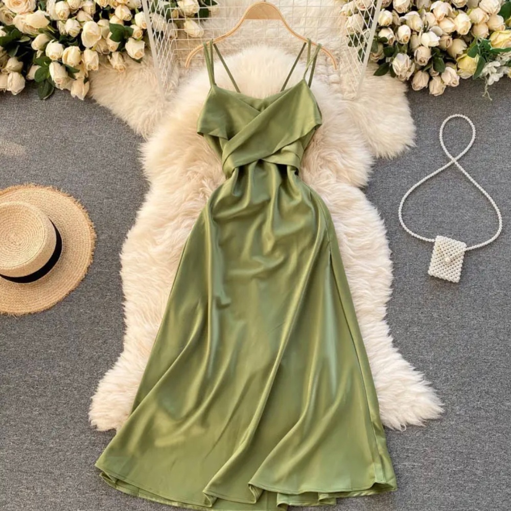 Green Spaghetti Strap midi